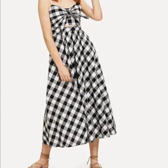 amourOC Dresses & Skirts - Gingham Print Front Tie Pocket Dress Black/White